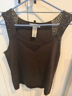 Vintage Nine West Knit Tank with Crocheted Bead Trim